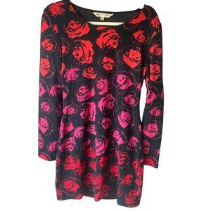 Yumi London Ombre Rose Long Sleeve Lightweight Black Red Sweater Dress M